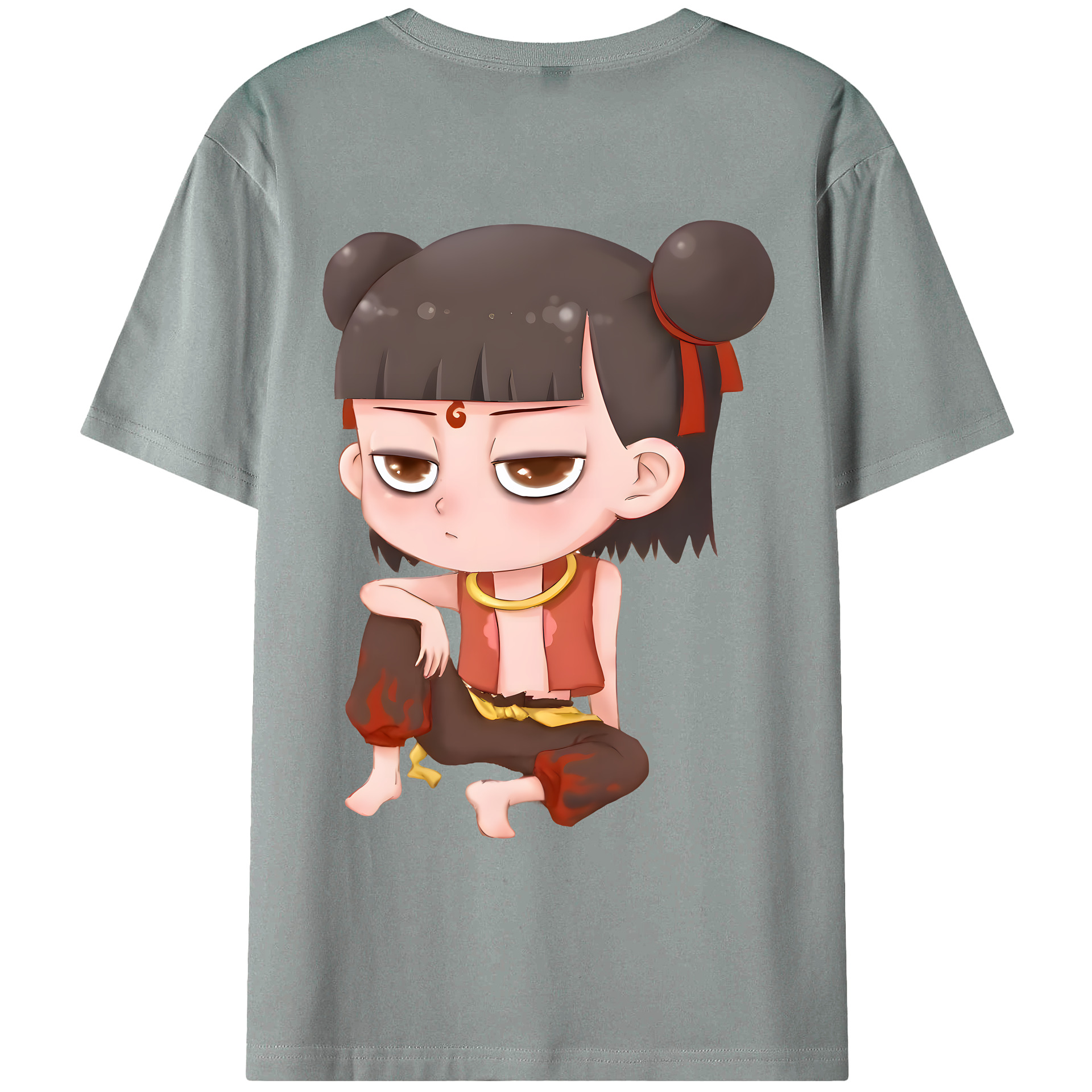 （画像用） Ne Zha 2 ナタ 魔童の大暴れ 綿100％ メンズ半袖Tシャツ（バックプリント） 通気性